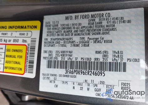 2014 Ford Fusion Titanium из США, поврежденный, VIN 3FA6P0K96ER246095